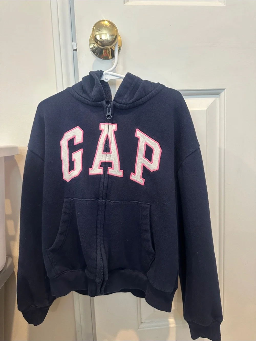 GAP Girls Navy Zip Hoodie with Pink Lettering